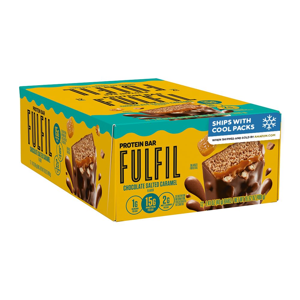 FULFIL Protein Snack Bars, Chocolate Salted Caramel smaksatt, Gluten Fri med 15g Protein, Pantry Staples, 12 greve