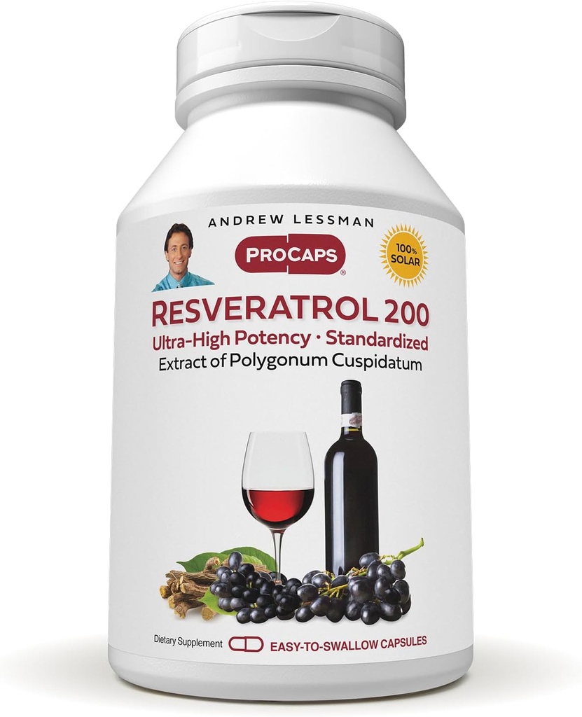 ANDREW LESSMAN Resveratrol-200mg - 30 kapslar - Rödvinets fördelaktiga, naturligt förekommande antioxidant, utan alkohol. Tillsatser gratis