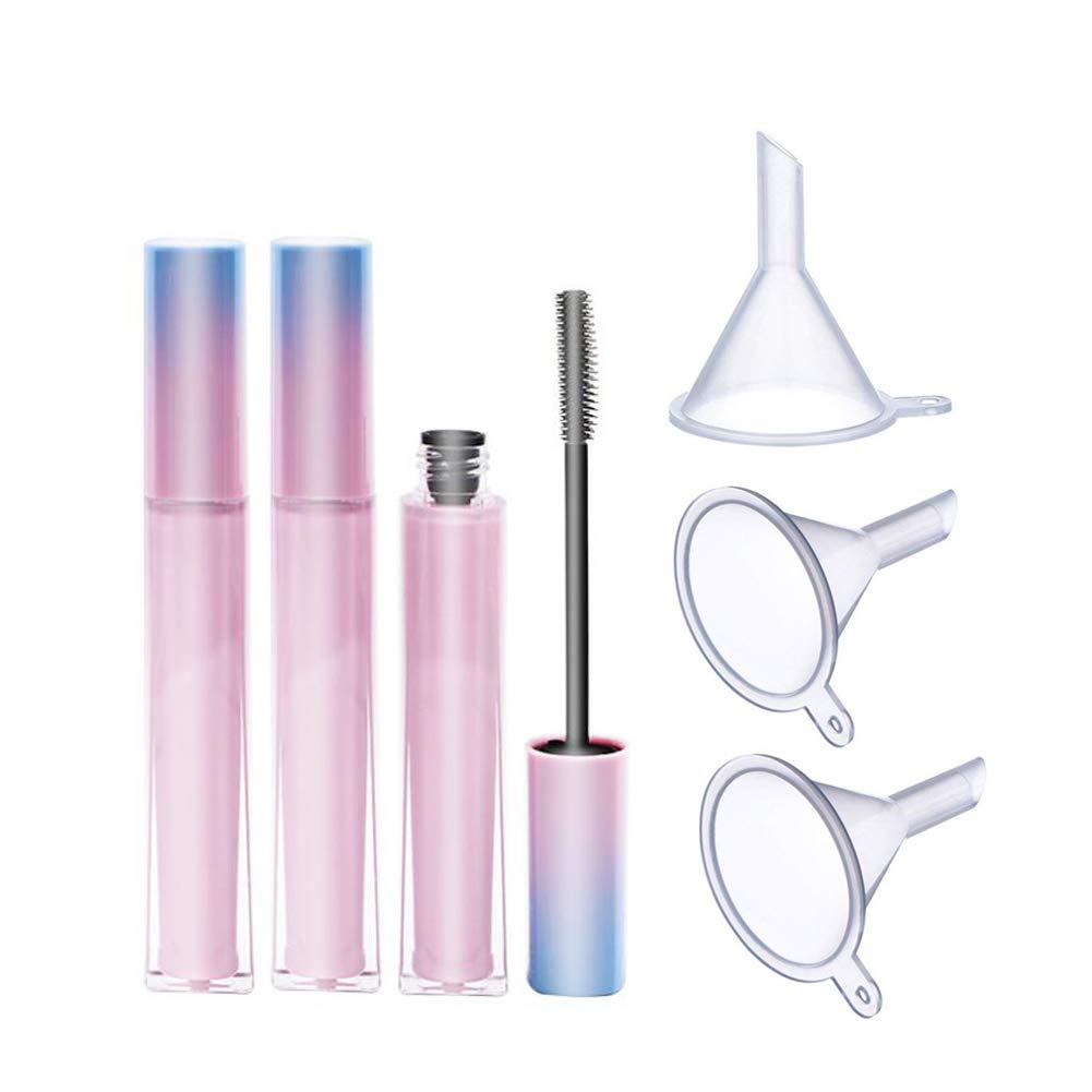 3 Pieces 7ml Luxury Uudelleen käytettävät tyhjät Mascara putket silmälash sauva tyhjä pullo putki kontti silmäripsien kasvuöljy Mascara harjalla ja 3 Funnels kotiin ja matkustaa käyttää vaaleanpunainen Gradient