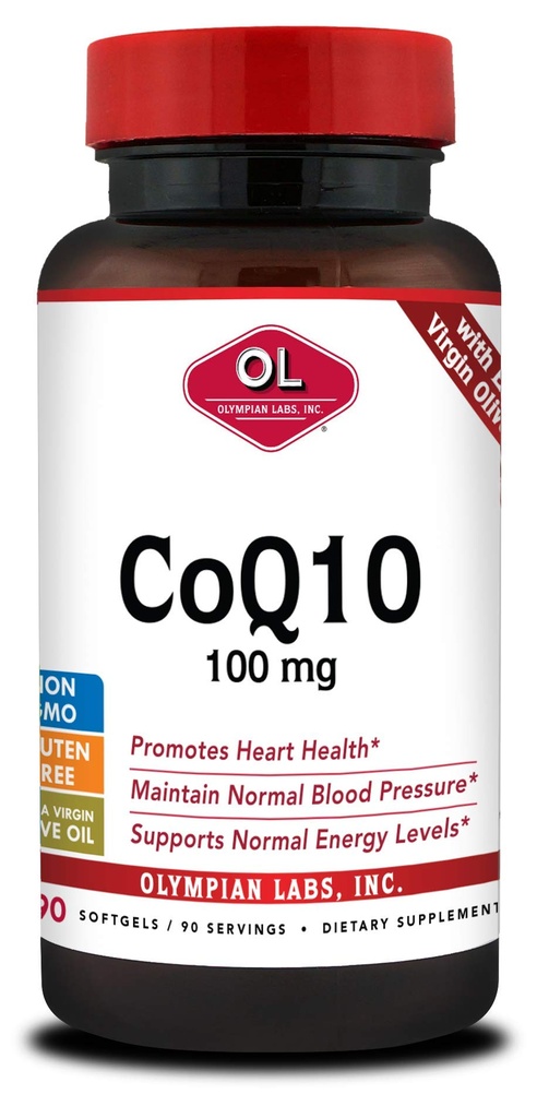 Olympian Labs Coenzyme Q10 100mg Softgels muotoiltu Extra Neitsyt Olive Oil, Heart Health Support, Cell Protection vapaiden radikaalien