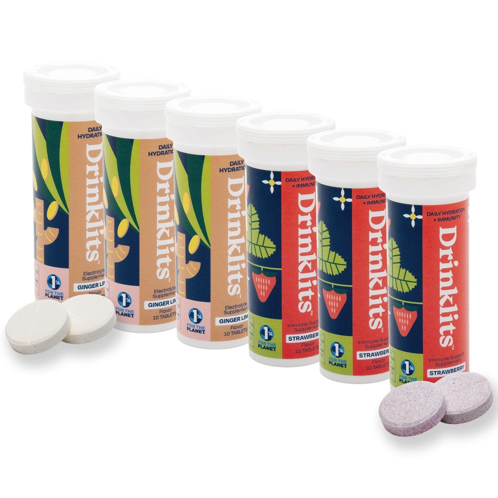 Juomat Inkivääri-Lime Electrolyte Hydration & Strawberry Immuntablets (6) Tube Combo Pack ...