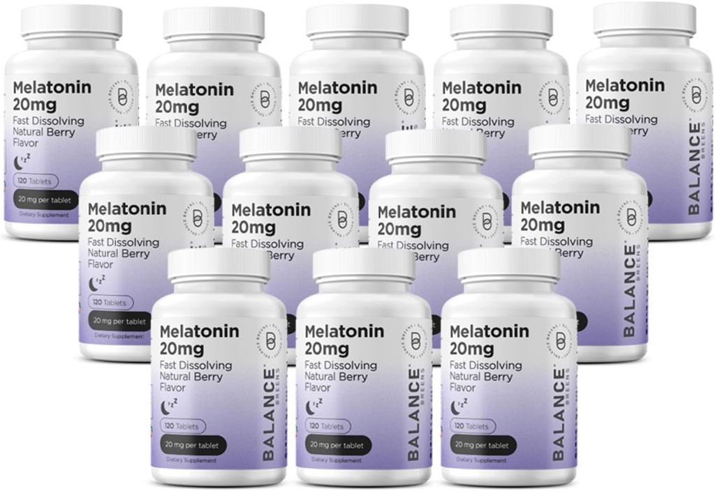 Balancebreens Melatoniini 20 mg Nopea liuotus tabletteja - korkea teho, nopea toiminta, luonnollinen uni tuki - unilääkkeet aikuisille - Non-Groggy, Drug-free Formula - 120 unilääkkeitä