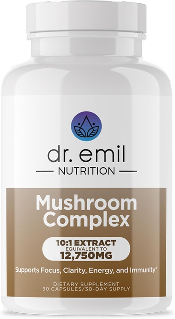 DR. EMIL NUTRITION 10 Mushroom Supplement for Mental Clarity, Focus & Immuuni Support - Functional Mushroom Nootropic Supplement with Lions Mane Extract, Cordyceps, Turkey Tail & More