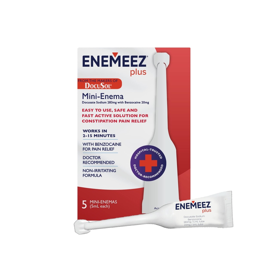 Enemeez Docusol Plus Docusate Sodium Enema - kirkas 5 ml, 5 luku, nopea ummetus