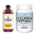 Amandean Premium Liposomal Vitamin C & Bovine Collagen Peptides Bundle. Kraftfull antioxidant. Liquid Quali-C. Grass-Fed Collagen. Hydrolyserad typ 1 & 3. Immune Support. Hälsosam hud, hår och naglar