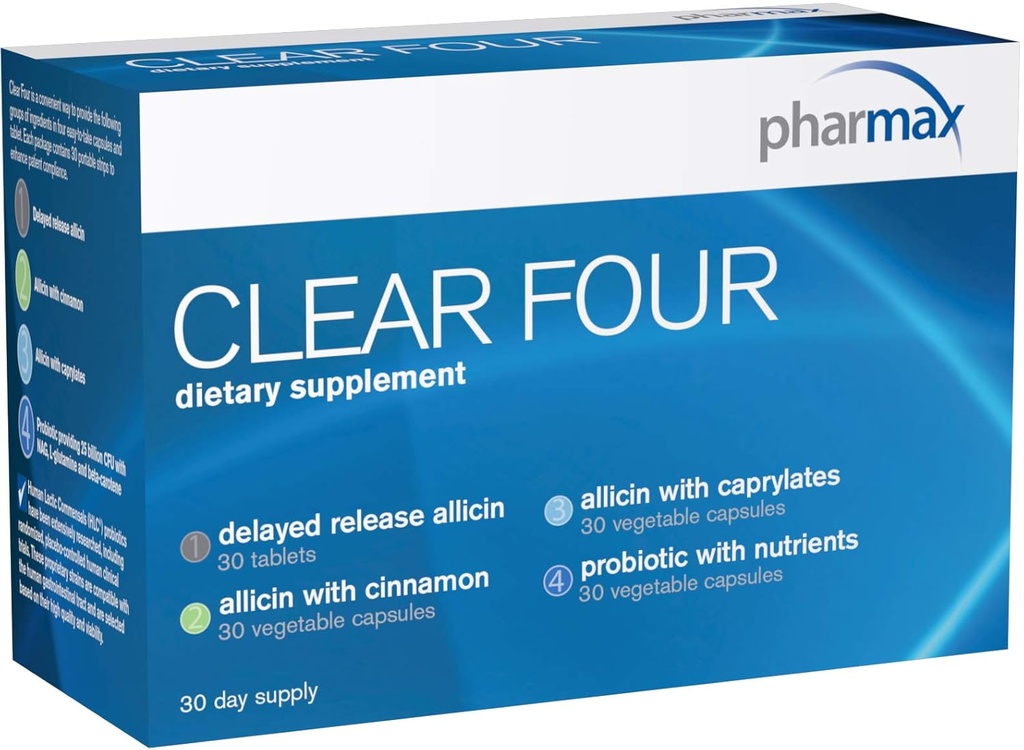 Pharmax Clear Four | Shelf Stable Probiotics för att främja gastrointestinal hälsa | 30 dagars leverans