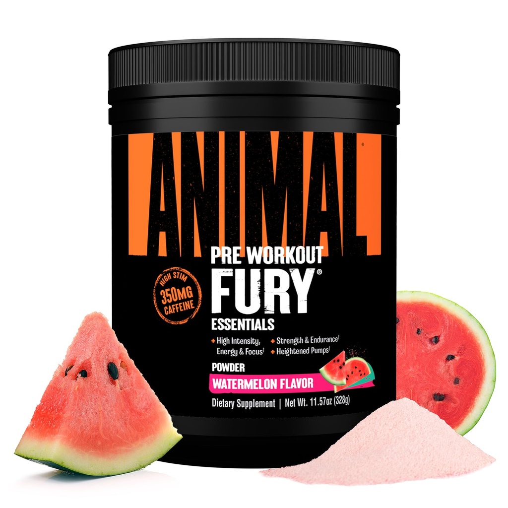 Animal Fury Pre Treout Powder - Watermelon, 350 mg kofeiini, BCAA Aminohapot, 2g Beta Alanine, Sitruliini & Tyrosine, energia, Focus, vahvuus, Endurance, Preworkout miesten ja naisten, 20 tarjoilua