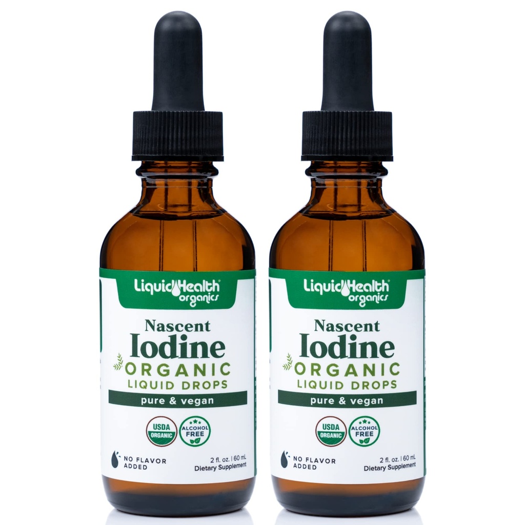 LIQUIDHEALTH UDA Organic Nascent Jodi Liquid Drops, Pure Jodi Supplement Kilpirauhasen & Immuunin tuki, Energy Supplement - Made in USA, Vegan, Väritön, Mauton Tincture (2 pakkaus)