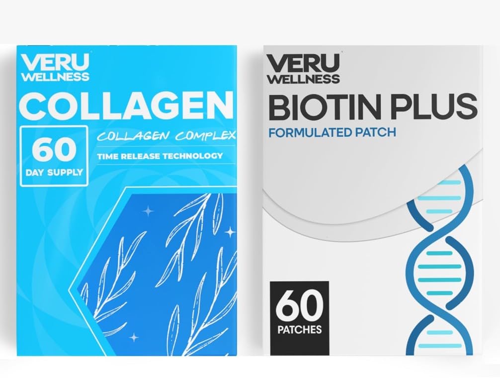 Veru Wellness hiukset ihon kynsien Duo Lifestyle Patchs - Biotin Collagen - Self liimaa Aika Julkaisu Uutinen paikka, 8-10 tuntia (60 päivän tarjonta)