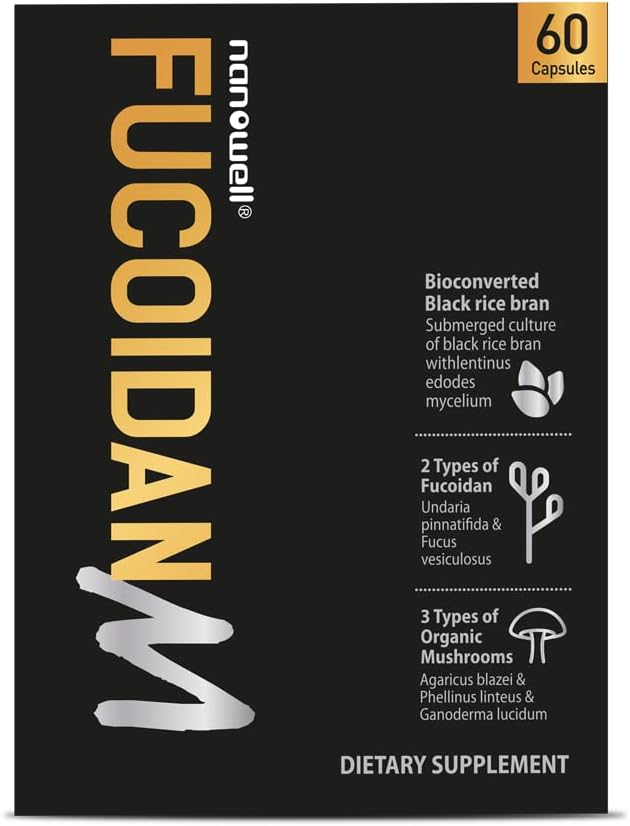NANOWELL Fucoidan M - Brown Seaweed Immuniteetti täydentää Gut Health & Immuuni tuki sieni Complex - 60 kapselia