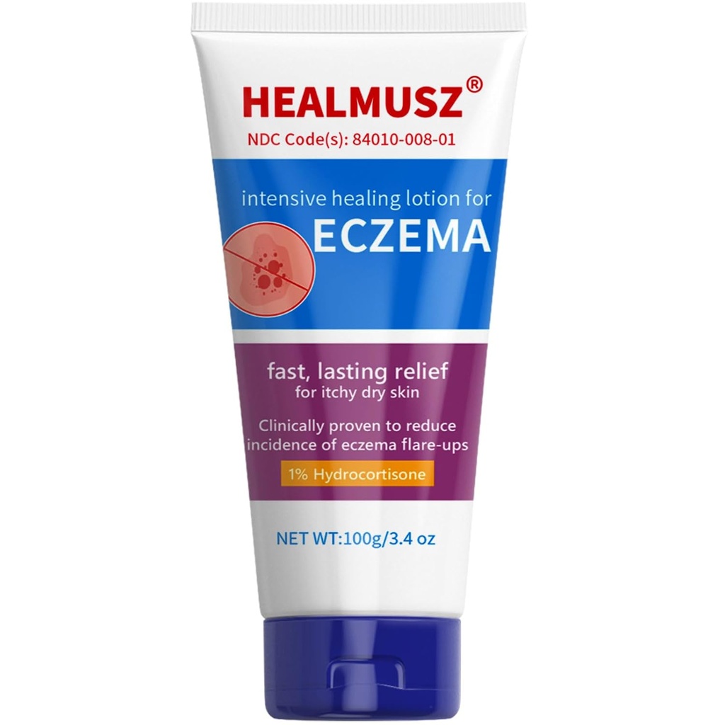 HEALMUSZ Ekseema Kerma, suurin vahvuus 1% Hydrokortisoni Relief Itch Cream Intensive Healing Lotion for Ekseema-Prone & Dry Skin, Helpotus kutina, punoitus, hilseily ja ärtyneisyys
