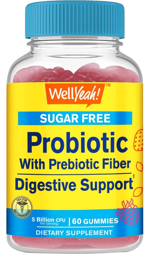 Sugar Free Probiotic med Prebiotic Gummies (5 miljarder CFU) - Digestive Support, Gut Health och Vaginal Support - Shelf Stable Probiotic Gummy, Prebiotics and Probiotics for Women and Men - 60 Count