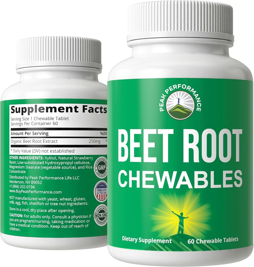 Beet Chews - Great Tasting Beets Chewables ilman lisättyä sokeria - Parempi kuin Gummies. Sisältää luomujuuriuutetta. Vegaani, nolla gluteeniton Beetroot kokonaislisä sydämen, verenkierron, verenpaineen