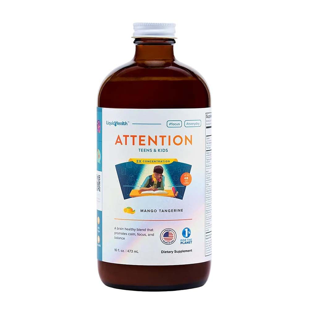LIQUIDHEALTH Huomio Nestemäinen monivitamiini lapsille & Teini - Parantaa muistin säilyttäminen, keskittyminen, keskittyä, mieliala, rentoutuminen & rauhoittaminen - Valmistettu Yhdysvalloissa, suuri maku, vegaaninen, sokeriton (16 oz)