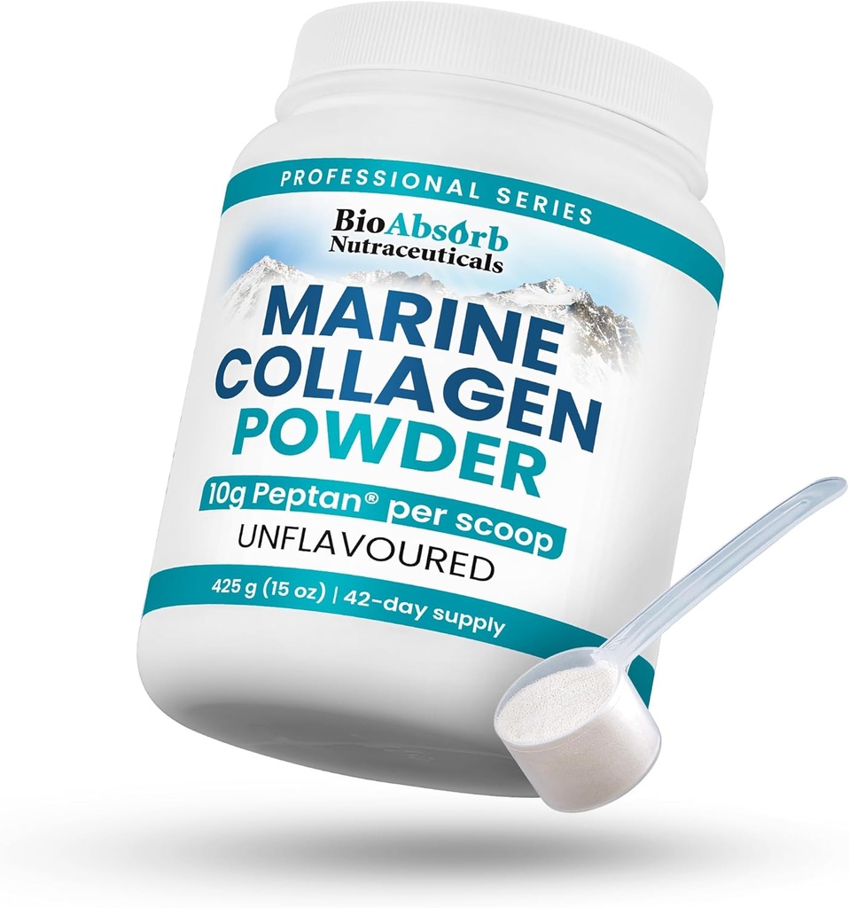 Bio Absorb Marine Collagen Powder, Extra Strength w/Peptan (tyyppi 1 Hydrolysed Collagen Peptides), 15 oz, 42 päivän toimitus