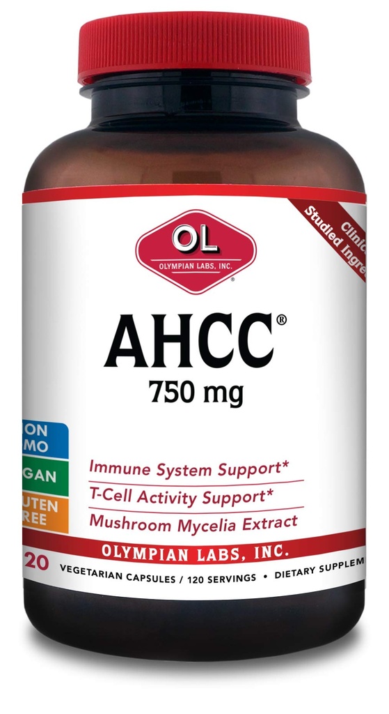Olympian Labs Premium AHCC Supplement 750mg AHCC per kapsel - Stöder immunhälsa, leverfunktion och naturlig killercellaktivitet - Bulk 120 portioner