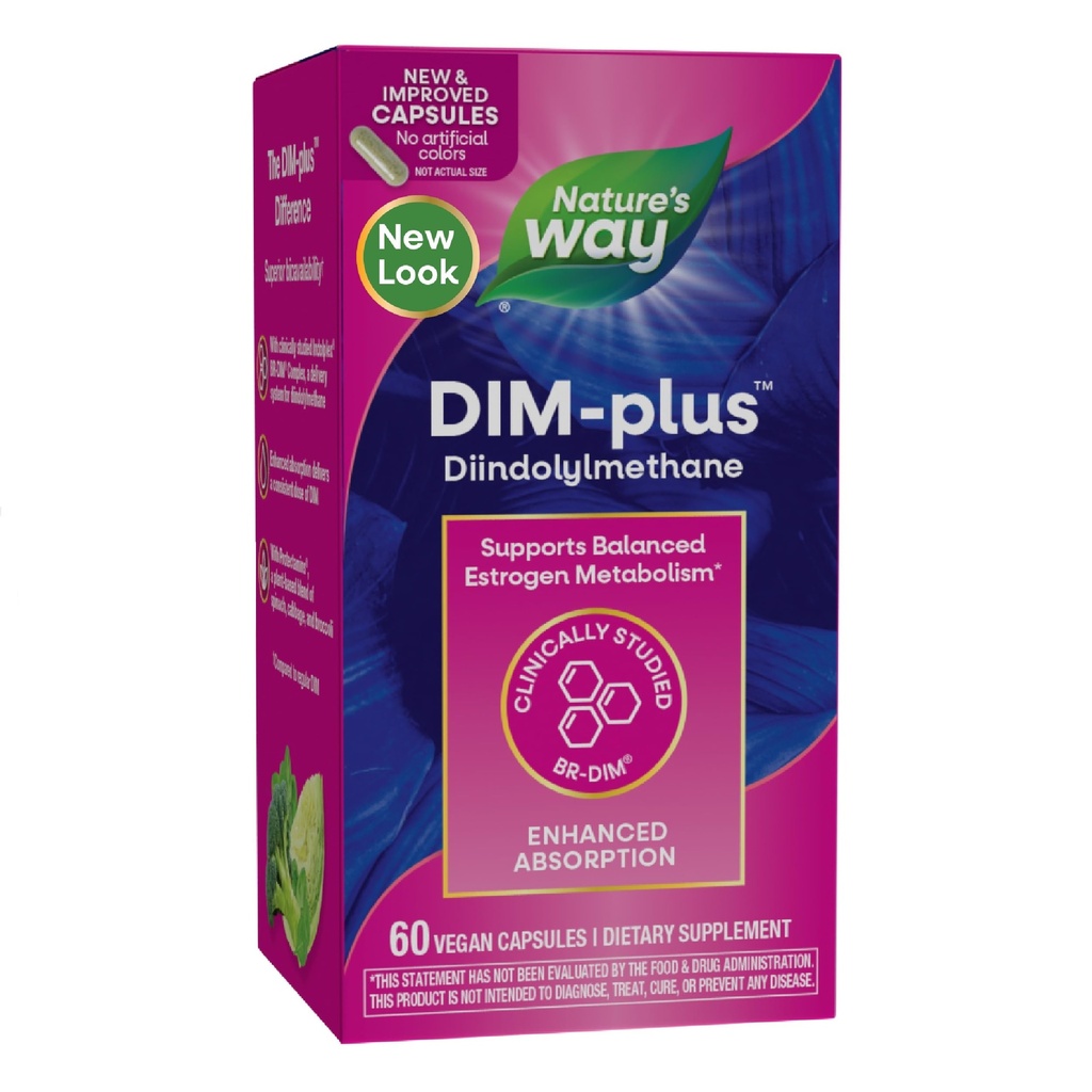 Nature's Way DIM-Plus, DIM-lisä, tukee tasapainoista esterogeenien aineenvaihduntaa*, tukee estrogeenihormonitasapainoa*, diindolyylimetaania, 60 vegan kapselia