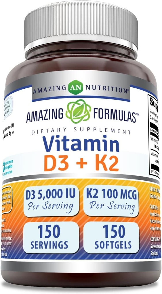 Amazing Formula D3 5000 IU K2 100 Mcg D3 + K2 Complex Supplement 