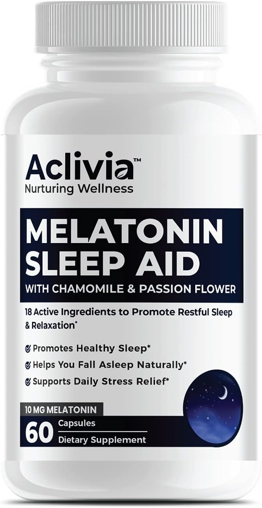 Super Strength Melatoniini 10 MG Kapselit, kamomilla, intohimokukka ja sitruunan balsami, uniapu auttaa sinua putoamaan Nukkumaan Luonnollisesti & Herätä Virkistynyt, Ei-Habit muodossa, 60 kapselia
