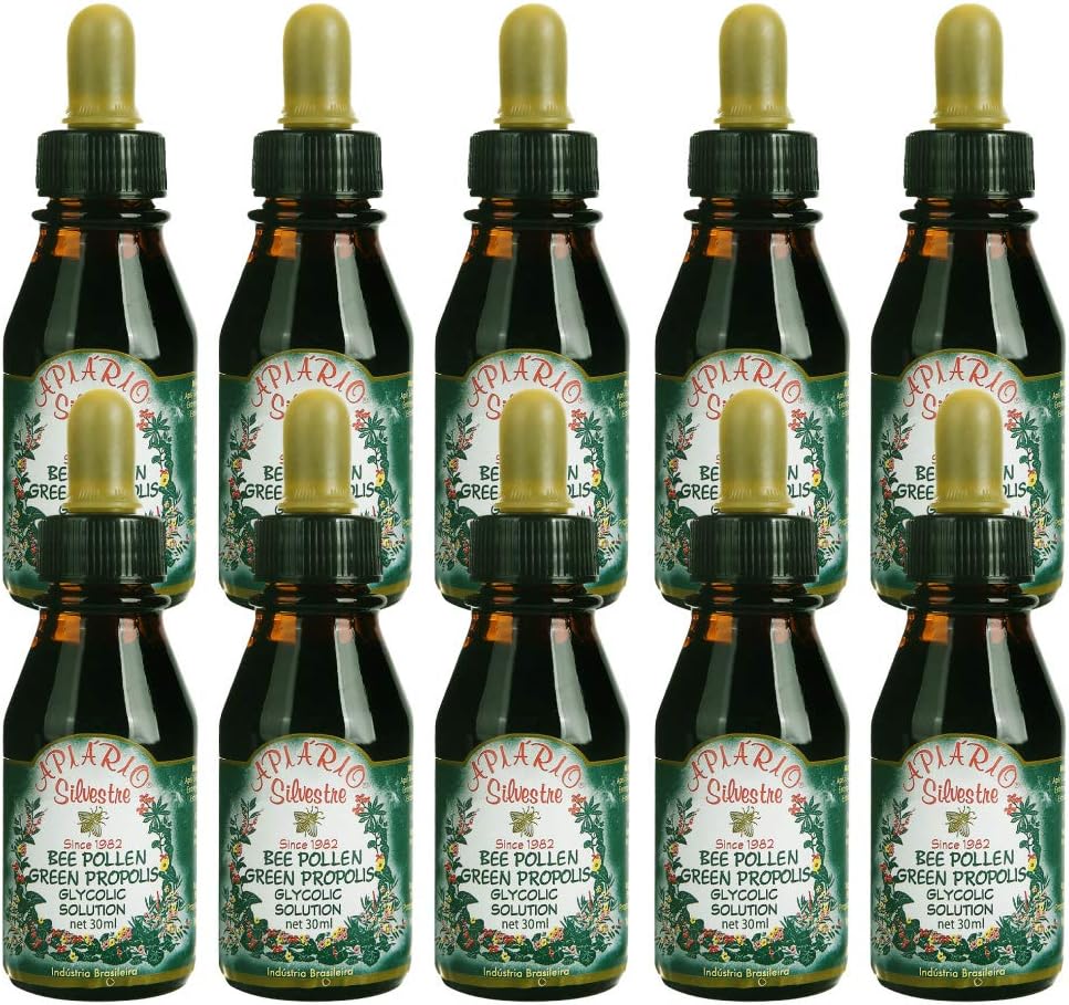 Virallinen jakelija - 10 pulloa Apiario Silvestre Bee Pollen & Brazil Green Bee Propolis Liquid - Glycolic Extract-Non alkoholiton, vahaton, sokeriton