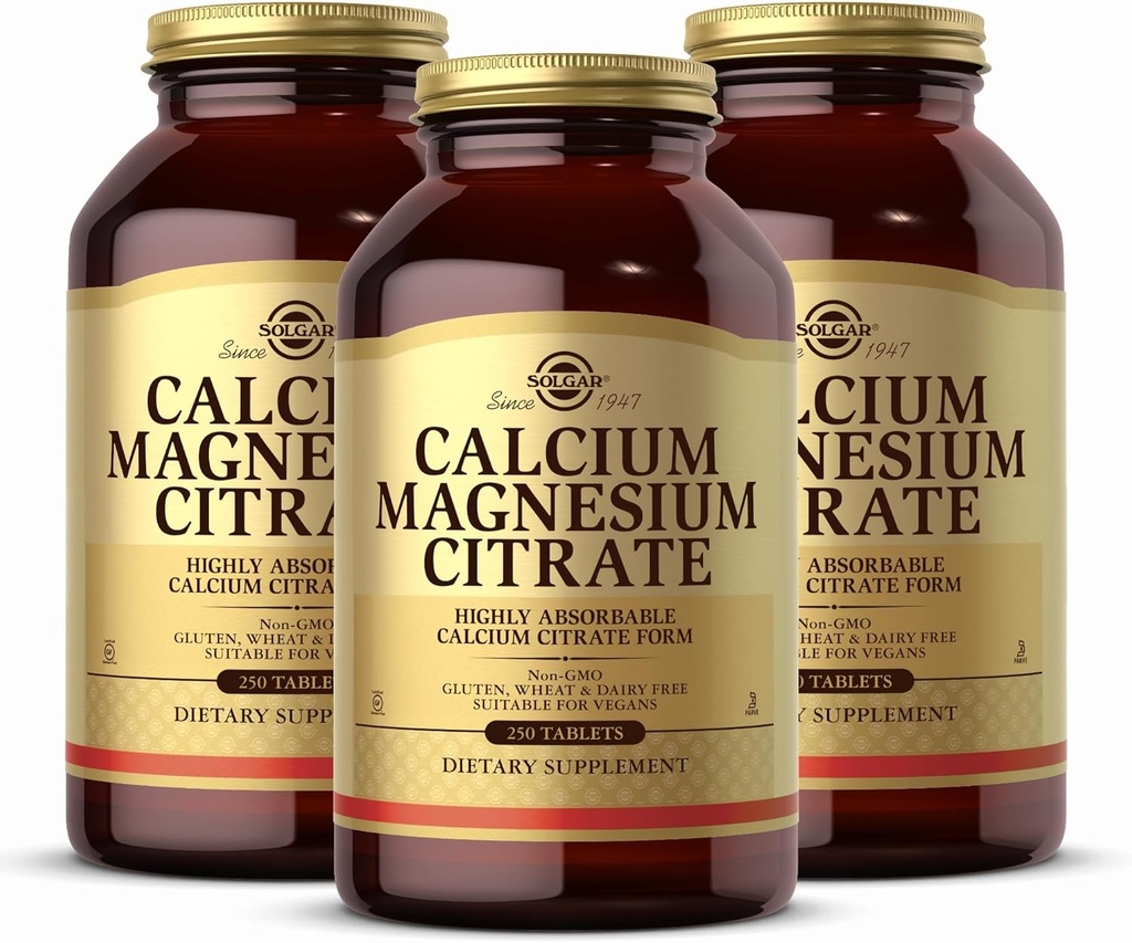 Solgar kalsium Magnesiumsitraatti, 250 tablettia (pakkaus 3) - Tukee terveitä luut ja hampaat - Tuki lihas - Hermoston ja luuston tuki - erittäin imeytyvä - ei-GMO ja vegan - 150 yhteensä