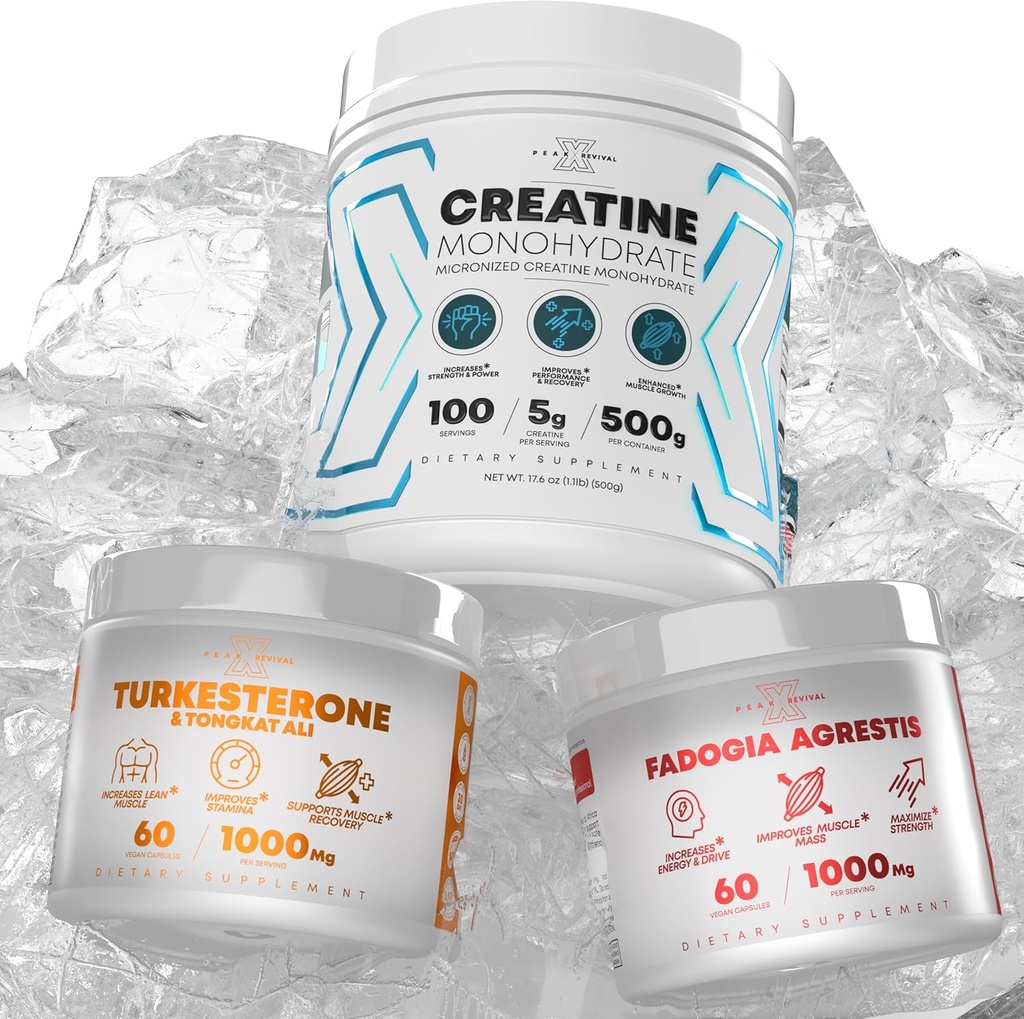 Fadogia Agrestis+ Performance Creatiini Monohydraatti Powder Supplement + Turkesterone & Tongkat Ali Gluteeniton, ei-GMO, Vegaani (60 kapselia)