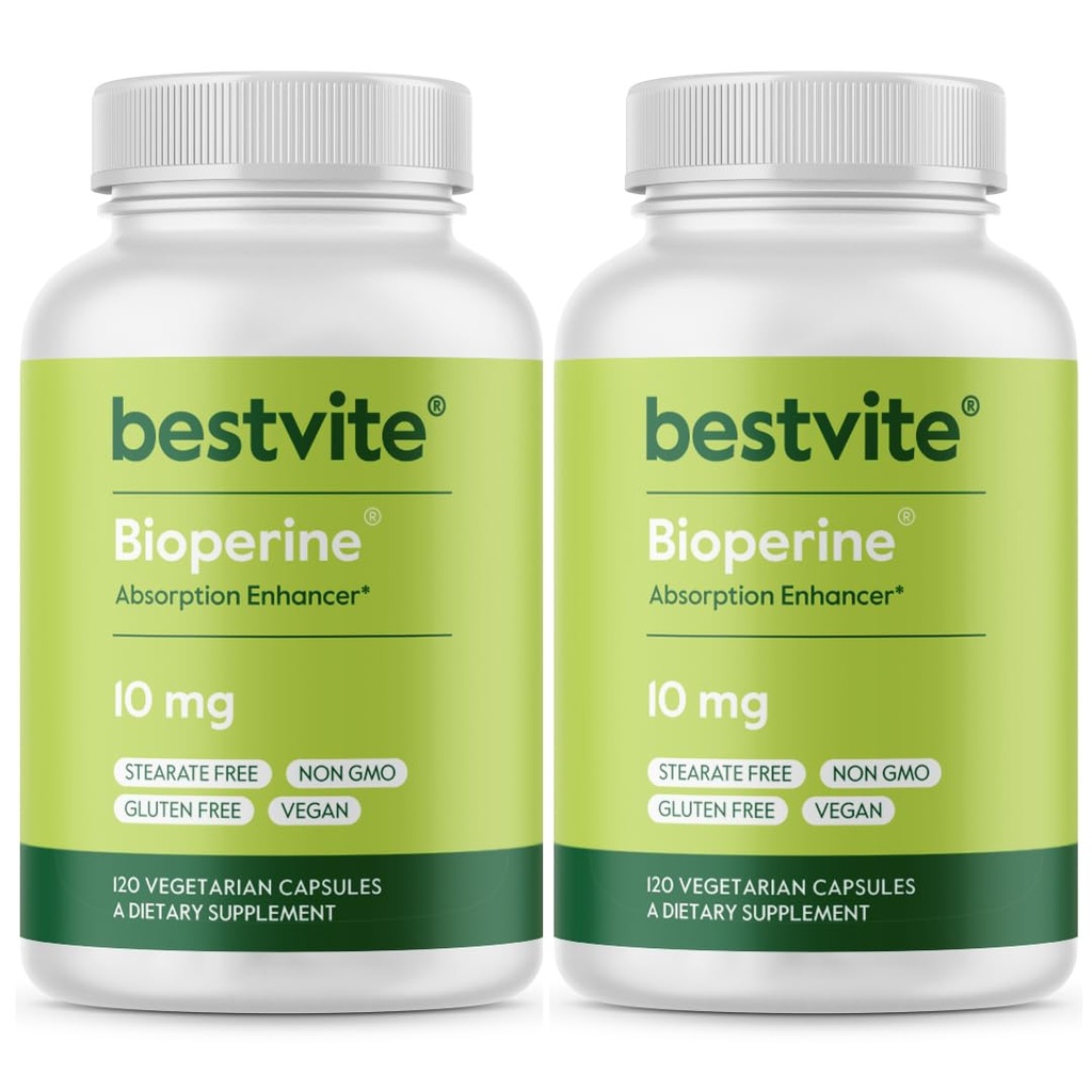 Bioperin 10mg (240 vegetariska kapslar) (120 x 2) - No Stearates - Vegan - Non GMO - Gluten Free - Absorption Enhancer