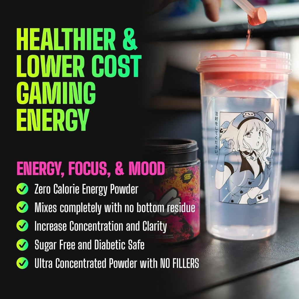 Gamer Supps, GG Energy Red Raspberry (100 tarjoilua) - Keto Friendly Gaming Energy ja Nootrophic Blend, Sokeriton + Luomu kofeiini + vitamiineja, jauhejuoma