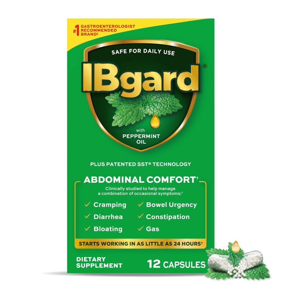 IBgard Gut Health Supplement, Peppermint Oil Capsules för Abdominal Comfort, 12 kapslar