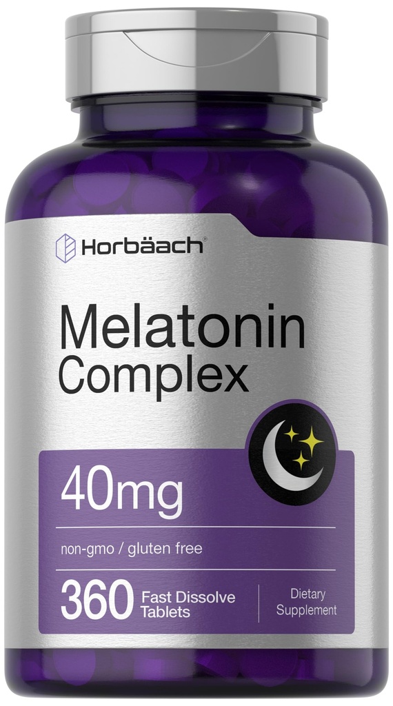 Horbäach Melatoniini 40 mg Complex ... 360 nopeasti liuotettavaa tablettia.