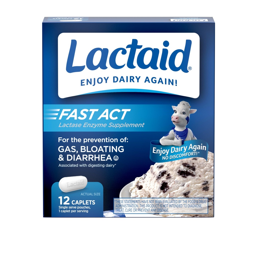 Lactaid Fast Act Laktoosi-intoleranssi Relief Caplets laktaasi-entsyymi estää kaasun, turvotusta ja ripulia Laktoosi-herkkyyden, Ihanteellinen matkustaa & On-The-Go, 12 pakkausta 1-Count