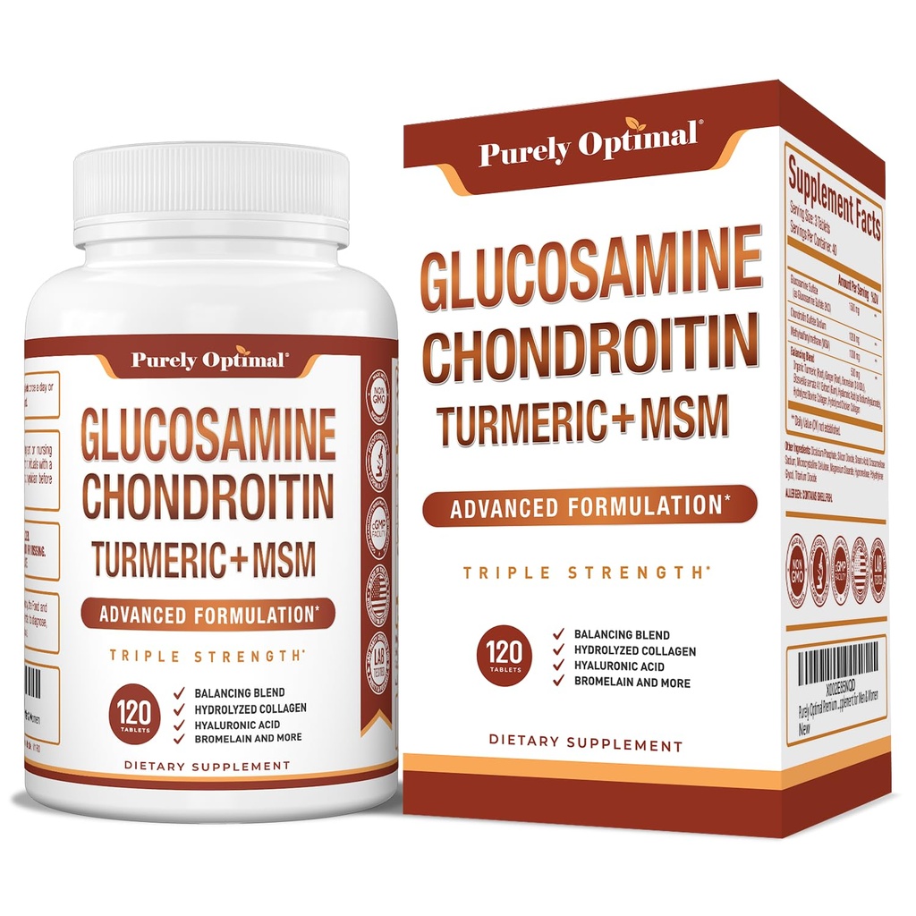 Puhtaasti optimaalinen glukosamiini Kondroitin MSM täydennysosa w/Turmeric & Boswellia - Glukosamiini sulfaatti Joint Supplement miesten & naisten - 120 tablettia