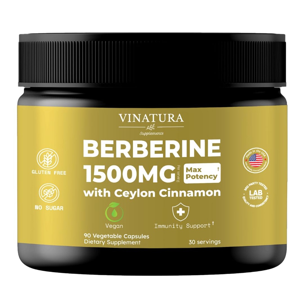 VINATURA berberiini 1500mg - berberiini täydentää Ceylon kaneli, Max Potency berberine HCL - 90 kapselia