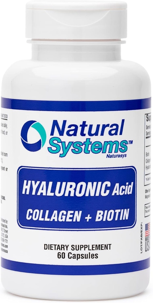 Hyaluronic Acid Plus Collagen ja Biotin 60 Capsules by Natural Systems - Acido Hialuronico Capsules for Enhanced Imeytyminen - Hydraulinen Hyaluronic Acid Supplement for Skin - Vahva iho, hiukset, kynnet