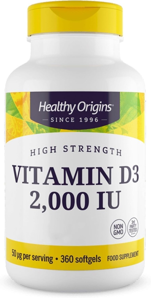 Terve alkuperä D3-vitamiini 1000 IU (ei-GMO), 360 Softgels