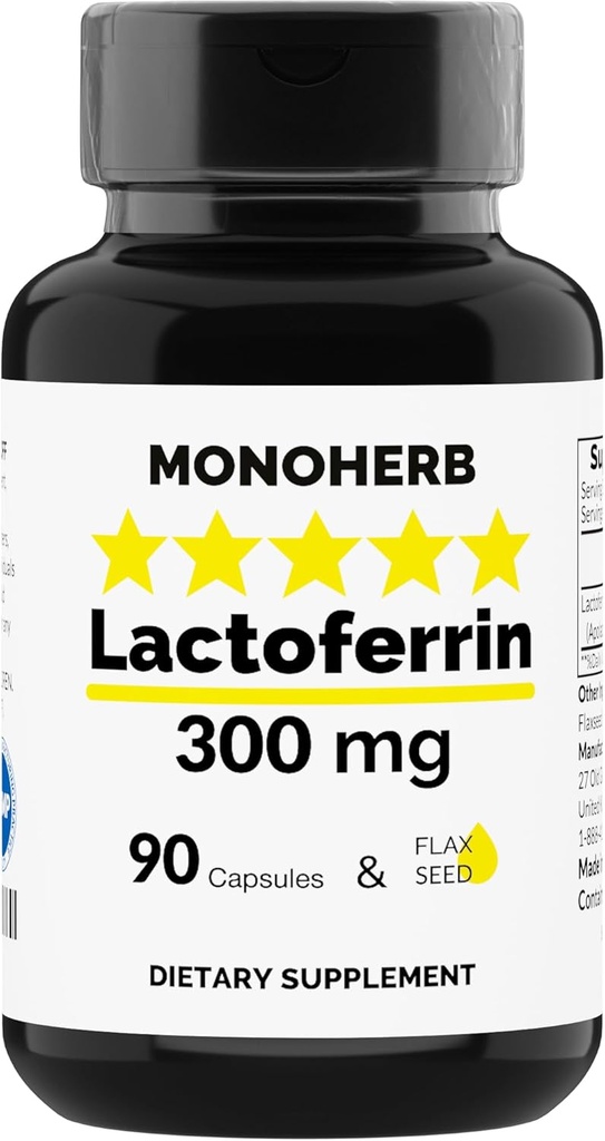 MONOHERB Lactoferrin 300 mg per kapseli - 90 kasvissyöjän kapselit - valmistettu Yhdysvalloissa