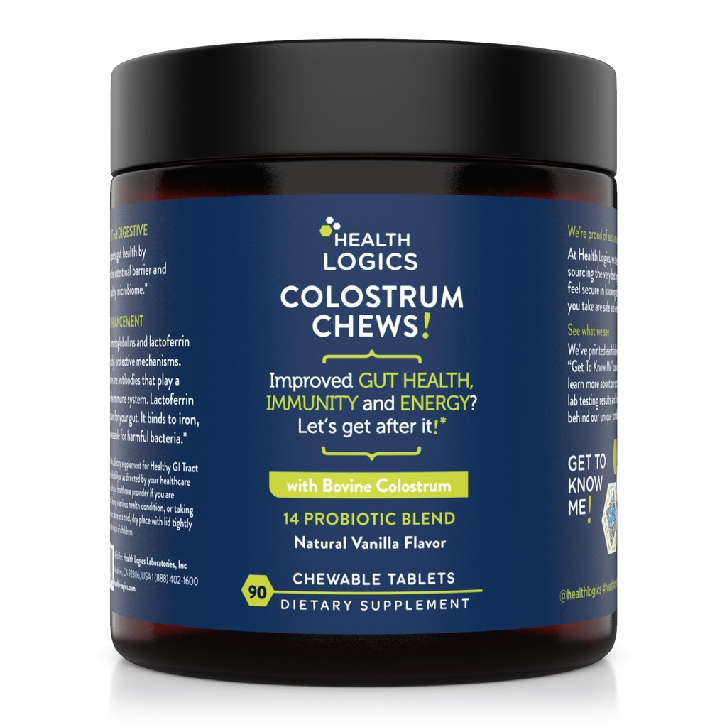 Health Logics Colostrum Chews-Colostrum täydentää 25% IgG Gut Health, Immuunituki, hiusten kasvu, Vanilla Flavor, 90 tarjoilut, koko naudan Colostrum Superfood