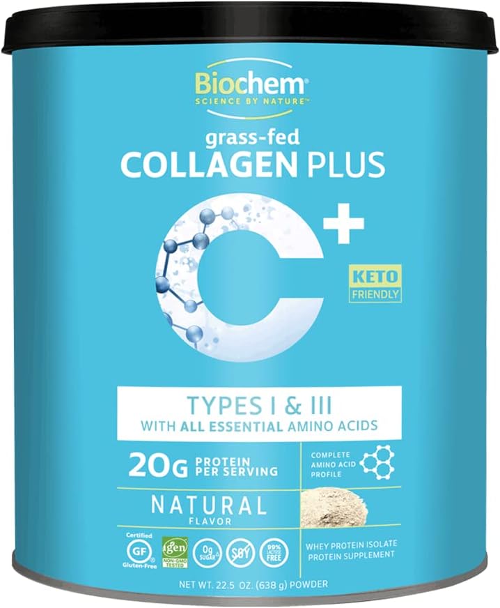 Biochem Collagen Plus Protein - 1.4lb - Natural Flavor - 20g Collagen Protein Powder - edistää hiukset, iho, kynnet, Joint & Bone Health - Aminohappo - Keto-ystävällinen - pehmeä kudos tuki
