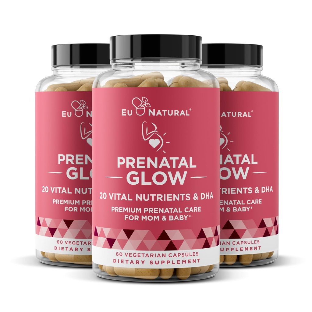 Glow prenatal vitamiineja naisille 3-pack Bundle ... 20-in-1 Elintoiminnot terveeseen raskauteen ja sikiön kehitykseen... Foolihappo ja vegaaninen DHA vauvan kasvulle & Mukava raskaus 180 kapselia