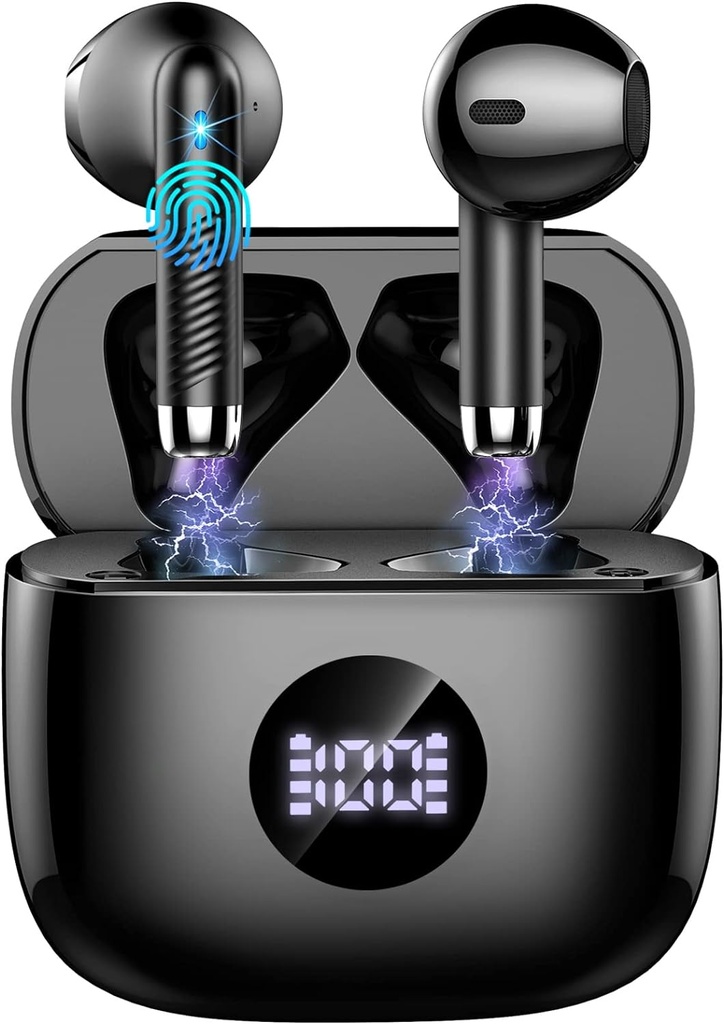 Langattomat kuulokkeet, Bluetooth 5,4 korvanuket LED-tehon näyttö kuulokkeet Basso Stereo, Bluetooth korvannuket in-ear melu Canceling Mic, 40H Playback Mini tapauksessa IP7 vedenpitävä urheilu kuulokkeet Android iOS