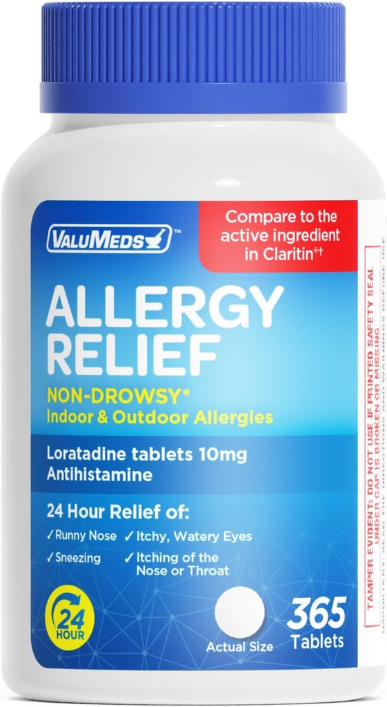 ValuMeds Loratadine 10mg Ei- vaippainen 24 tunnin allergian lievittäminen Sisällä ja ulkona 