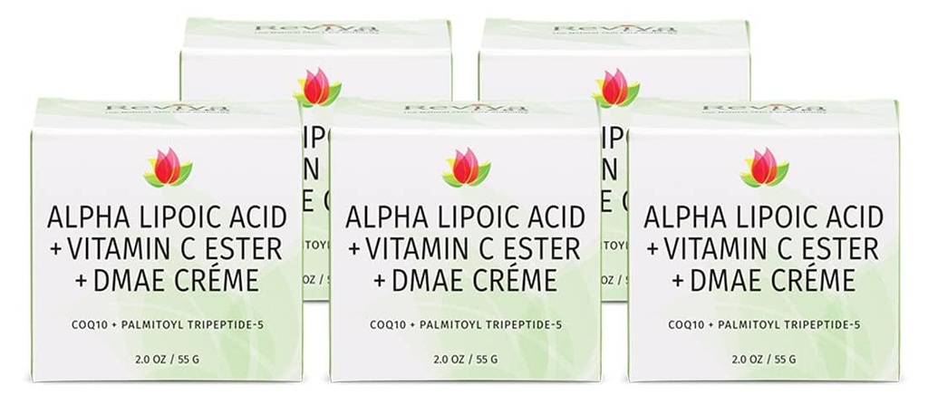 Reviva Labs DMAE Cream Alpha Lipoic Acid, C-vitamiini Ester - DMAE Lift ja Firm Cream kaulalle ja kasvot - ihoa tukeva ja kosteuttava Cream, 5-pakkaus (2 oz Each)