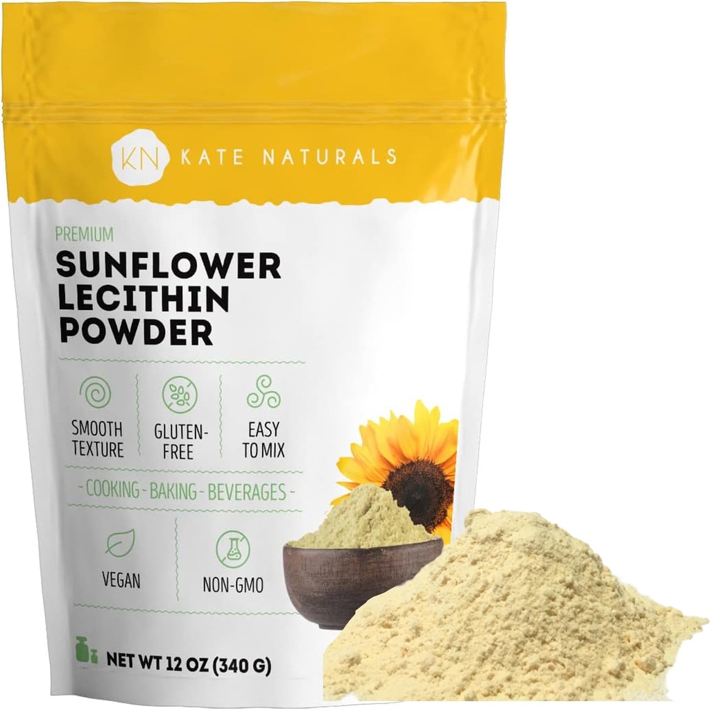 Kate Naturals Auringonkukka Lecithin Powder for Baking Bread, Gummies, Cooking. Lesitiini Suljettu maito pähkinät. Varajäsen Soija lesitiini jauhe (12oz, ei-GMO)