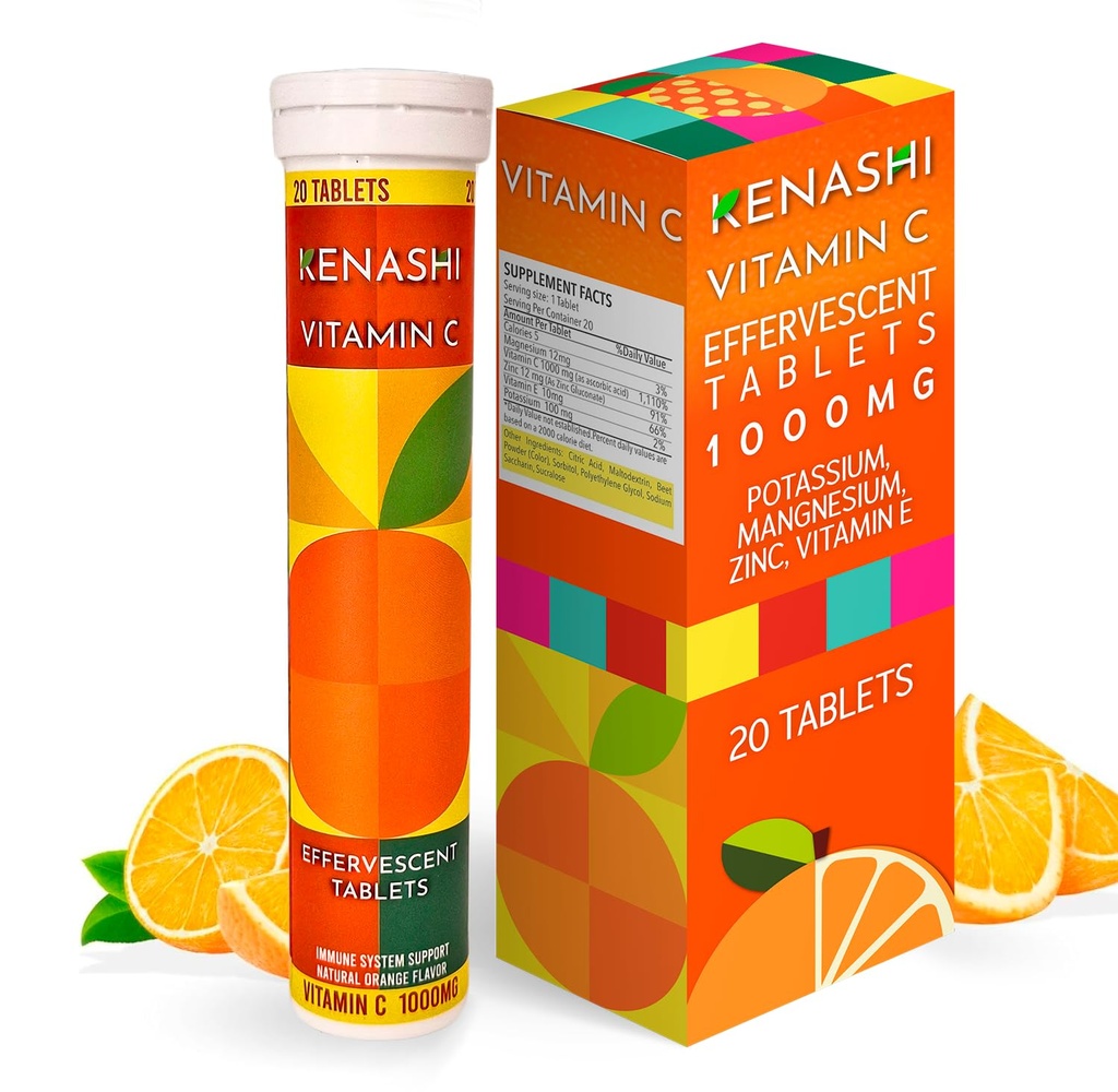 C-vitamiini 1000 mg poretabletti Sinkki Kalium Magnesium E-vitamiini C-vitamiini Efervescente para Adulto Sinkki ja C-vitamiini 20 tablettia