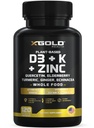 D-vitamiini, K2, K1, Sinkki, Quercetin, Elderberry, Turmeeric, Inkivääri & Echinacea Koko elintarvikkeiden täydennysosa 8 in 1- D3 5000 IU Lichen, K-vitamiini (K2 MK7, MK4, K1), D3 K2-vitamiinit -120 kapselit