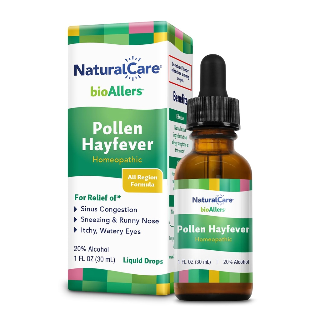 NaturalCare Pollen Hayfever Homeopathic Liquid Drops av bioAllers, 1 Fl Oz | Kan ge stöd genom Sneezing, Överbelastning, Klåda, Rashes