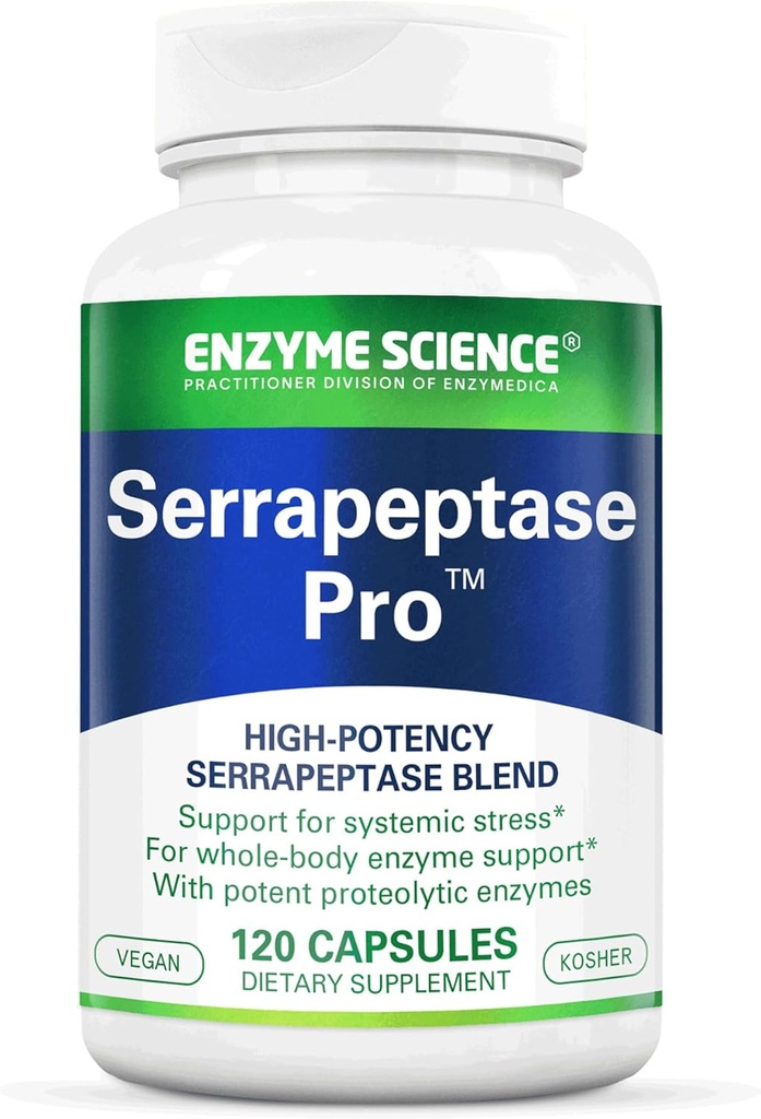 Enzyme Science Serrapeptase Pro, 120 kapselia - Serratiopeptidaasi Supplement Sinus-, Immuuni- ja kardiovaskulaaritukea varten