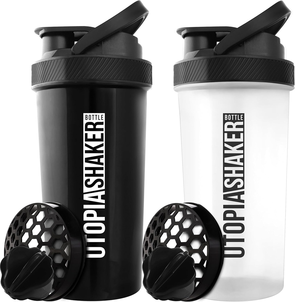 Utopia Etusivu Protein Shaker Pullo - (Pakki 2) 28-Ounce Shaker pullot Proteiini Mixes - Fitness Sports Classic Protein Mixer Shaker pullo (musta & musta/ musta)