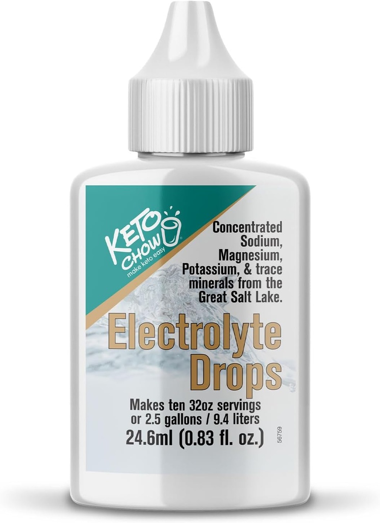 Keto Chow Elektrolyytti Hydraation Drops - Keto ruokavaliot ja jaksottainen paastoaminen - Immuunituki - Gluteeniton - Natrium-, magnesium-, kalium- ja trace mineraalit - makuamaton - 0,83 fl oz