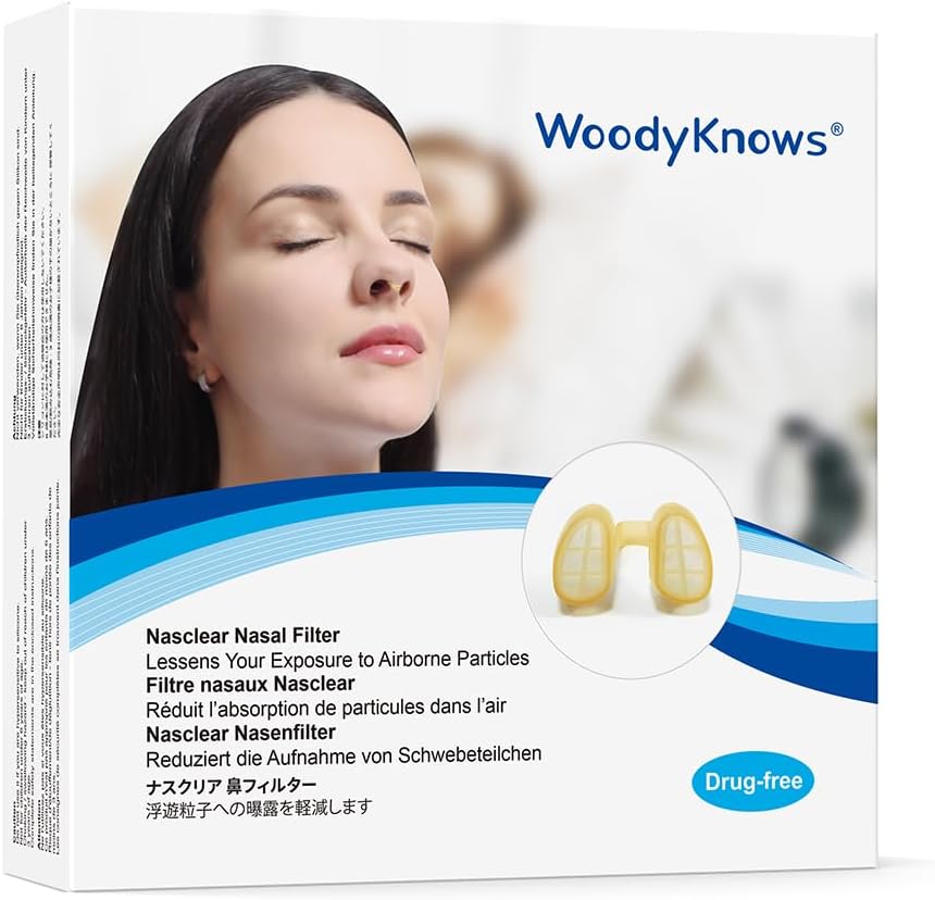 WoodyKnows Nasal Filters, Model 2024, Seasonal Allergies and Industrial Pollution Aid, Public Transportation and Lettle Grooming Protection (Trial S/M/L/XL)